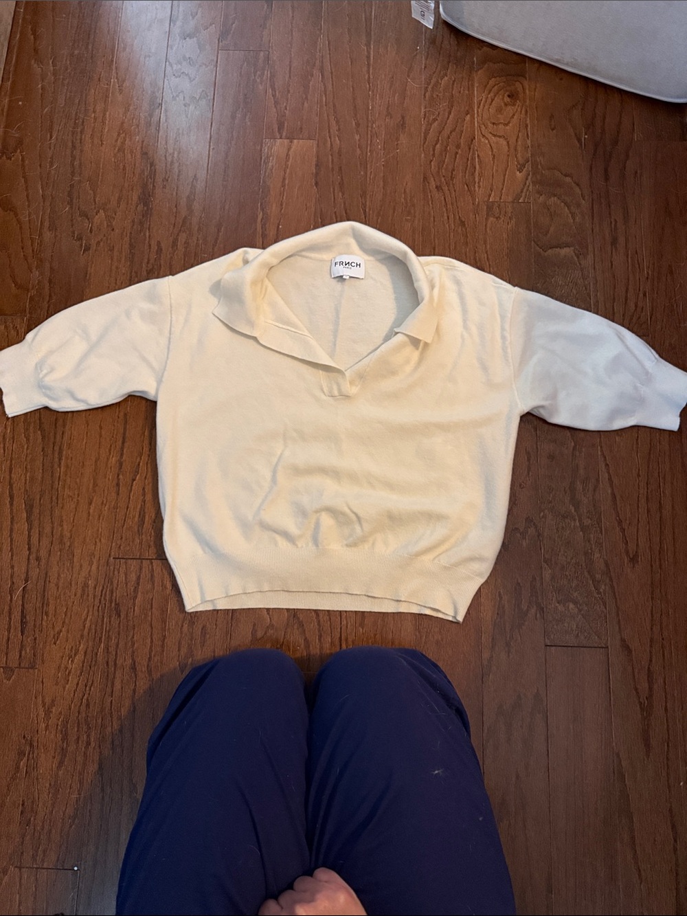 FRNCH Cream Polo-Collar Knit Top